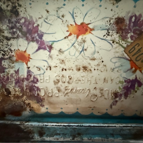 Vintage 1950s Thermos Corsage Flower Metal Lunchbox – Blue Floral Design - Picture 12 of 13